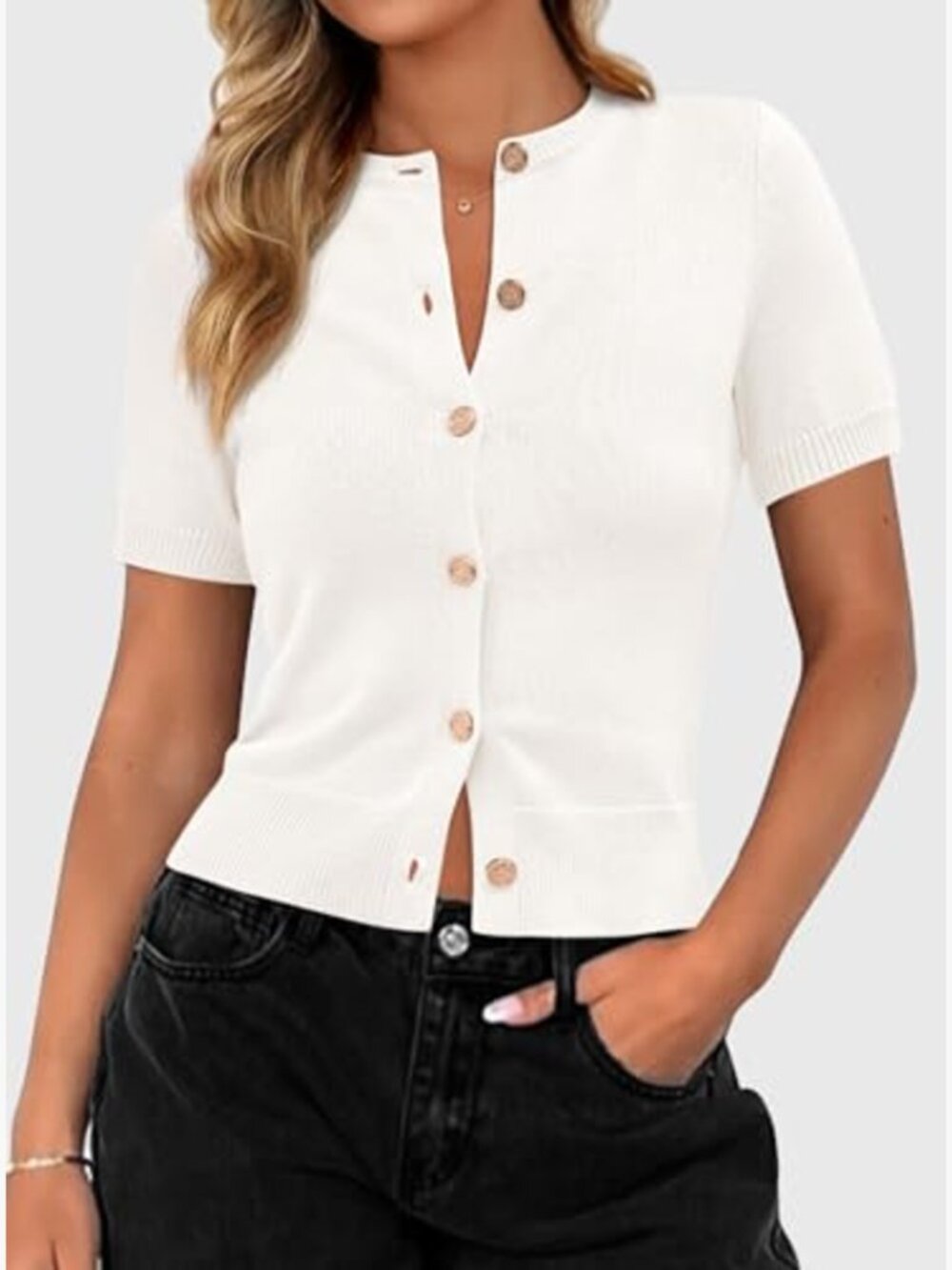 Womens Short Sleeve Button Down Cropped Cardigan Knit Lightweight